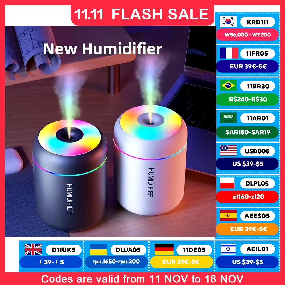 180ML USB Electric Aroma Diffuser and Humidifier with Essential Oil Purification and Ambient Lighting for Home, Car, and Bedroom