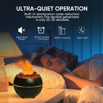 Volcano Fire Flame Essential Oil Diffuser - Ultrasonic Cool Mist Humidifier with 7 Color Lights, Timer & Auto Shut-Off (360ml, Black)