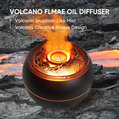 Volcano Fire Flame Essential Oil Diffuser - Ultrasonic Cool Mist Humidifier with 7 Color Lights, Timer & Auto Shut-Off (360ml, Black)